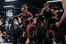 Yard Gym athletes Tommy Coggs and Jenna Louise training in a conditioning session at The Yard Gym Heidelberg, VIC.